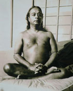 Paramahansa Yogananda meditating wearing navaratnas